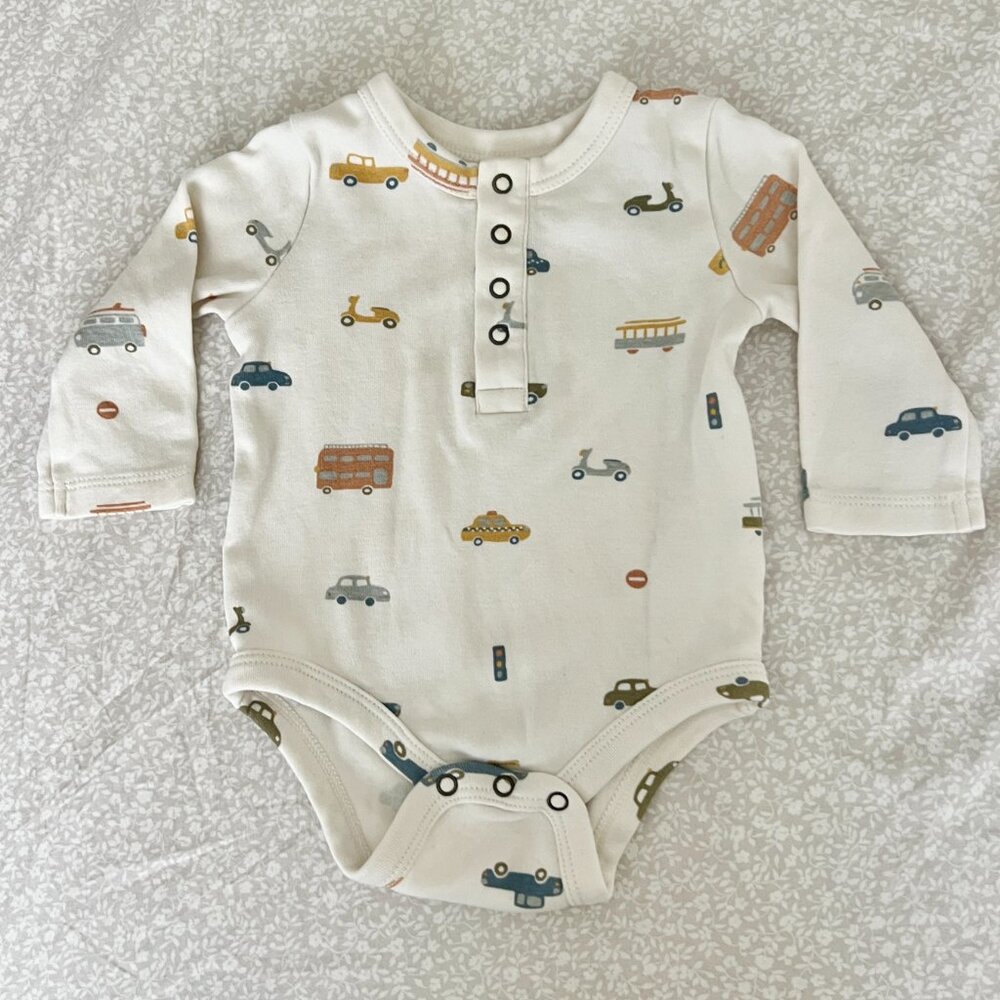 Pehr Baby Henley One-Piece bodysuit Rush Hour vehicles cars 0 - 3 months